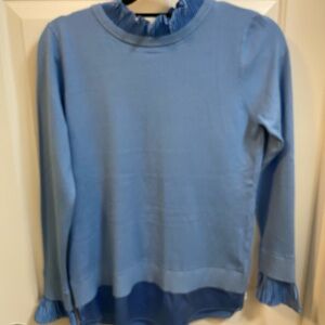 Blue Long Sleeve Top with Ruffle Details- Medium